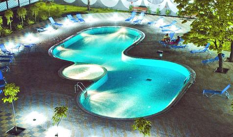 Бассейн вечером, вид сверху, отель Де ла Мапа, г. Анапа