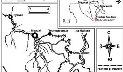 Схема проезда к туристическому комплексу Азиш-Тау, Апшеронский район, плато Лаго-Наки