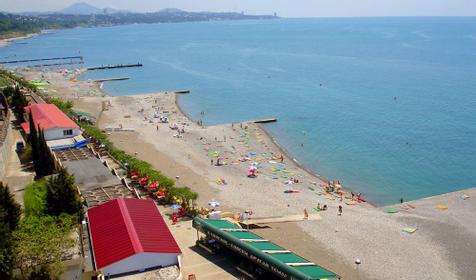 Вид на пляж пансионата Олимпийский-Дагомыс, г. Сочи, Лазаревский район, п. Дагомыс