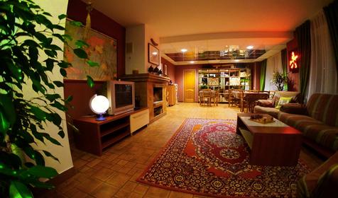 Общий зал с камином. Хостел Minions, г. Сочи, п. Красная Поляна