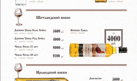 Меню. Ресторан Голова монаха, г. Краснодар