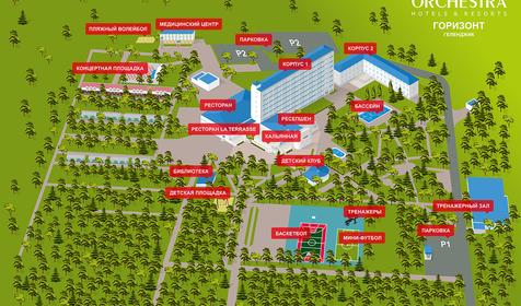 Схема территории.Orchestra Horizont Gelendzhik Resort (Оркестра Горизонт Геленджик Резорт), г. Геленджик
