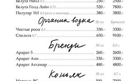 Меню караоке-клуба ДуЮДу